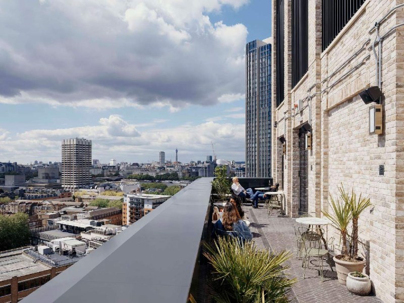 Outside terrace with views across London