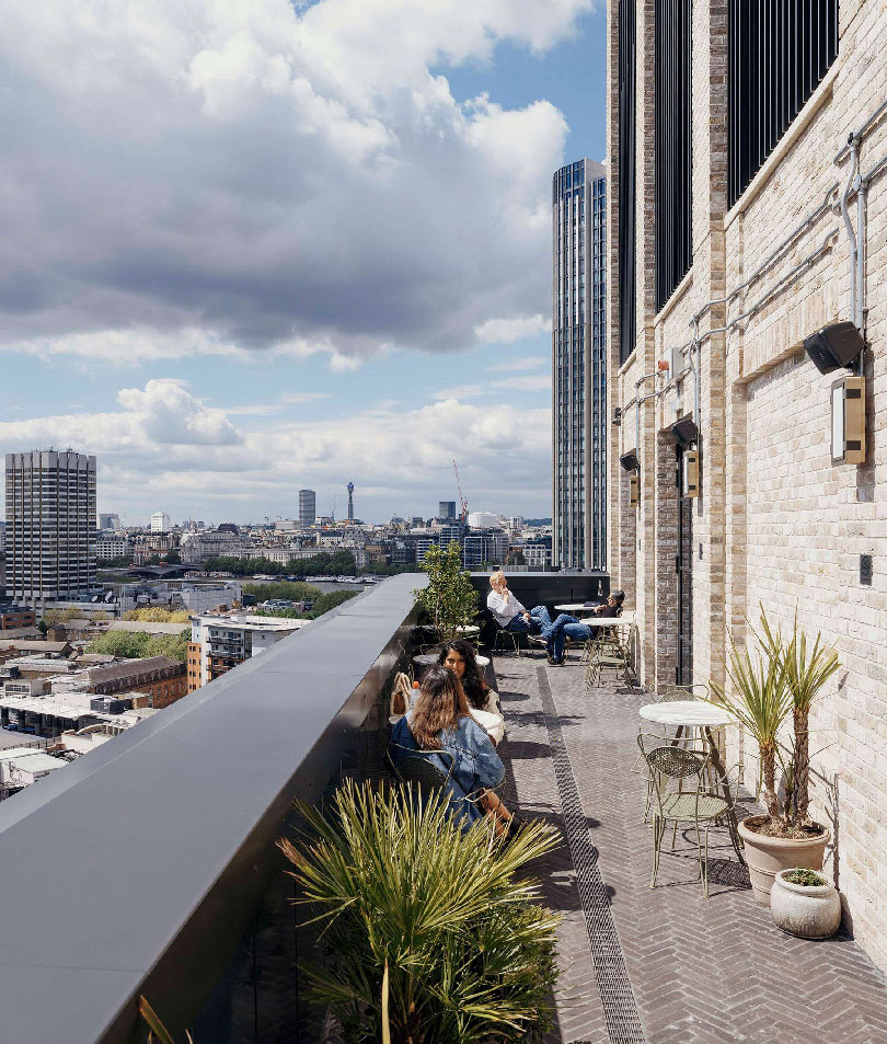 Outside terrace with views across London