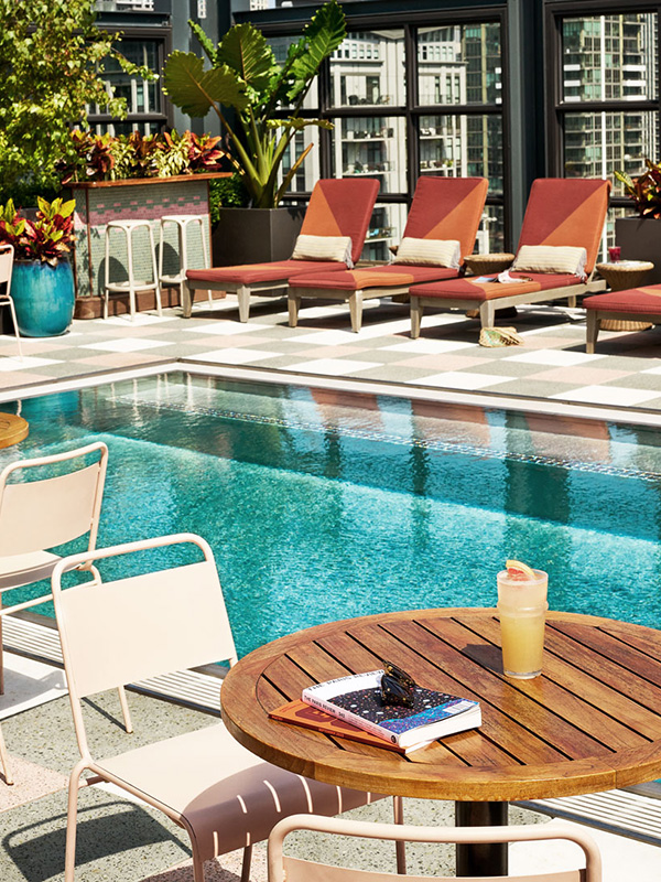 Outdoor pool with sunloungers